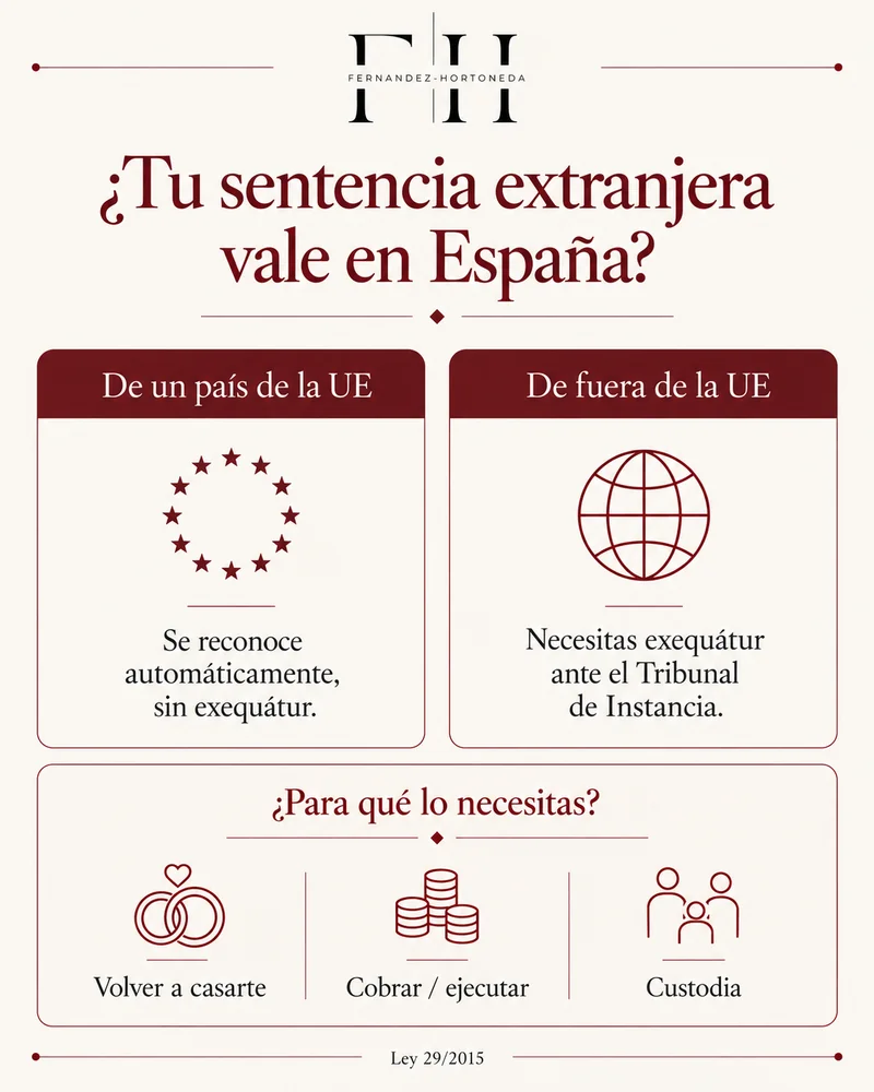 Infografía: ¿tu sentencia extranjera vale en España? Reconocimiento automático de las resoluciones de la Unión Europea frente al exequátur de las de fuera de la UE